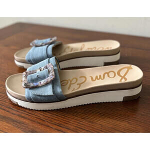Sam Edelman Ariane Slides Sandals Women’s Size 8.5M Blue Denim Buckle